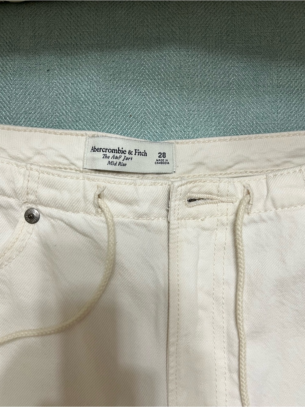 Abercrombie & Fitch White Denim Drawstring Shorts - Picture 3 of 4